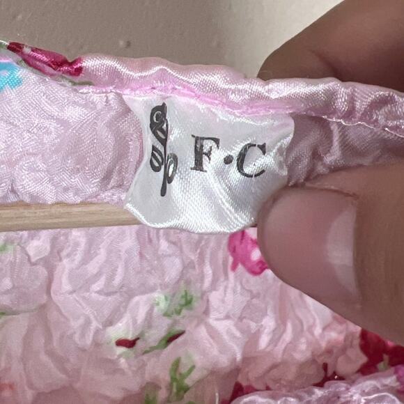 F C Purple Floral Popcorn Bubble Shirt One Size Crinkle Stretch - Picture 4 of 5